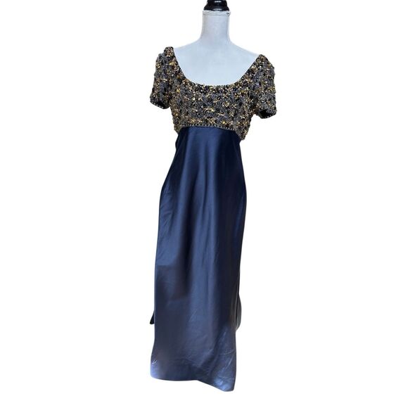 Marchesa Navy Beaded Evening Gown - Picture 14 of 16